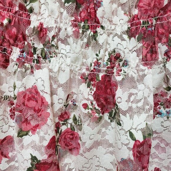 No Boundaries Women's White Short Sheer Lace Floral Stretch Blouse M (7-9) - Picture 5 of 8